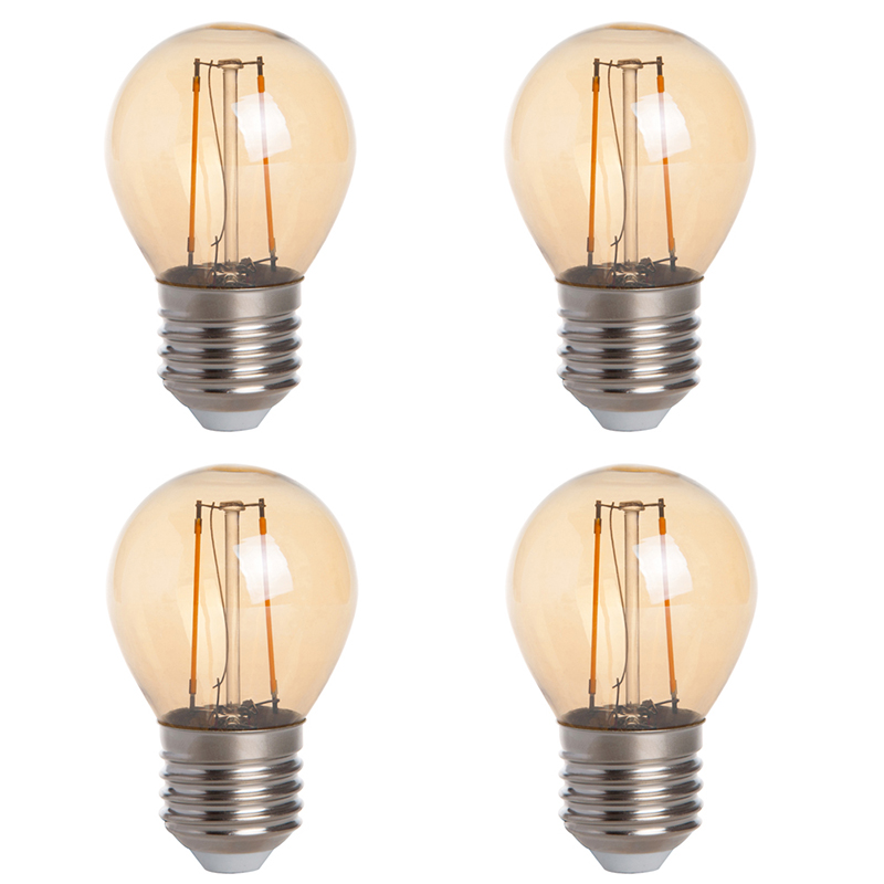 Gold Tint G16 E26/E27 2W LED Vintage Antique Filament Light Bulb, 25W Equivalent, 4-Pack, AC100-130V or 220-240V Gold Tint G16 E26/E27 2W LED Vintage Antique Filament Light Bulb, 25W Equivalent, 4-Pack, AC100-130V or 220-240V